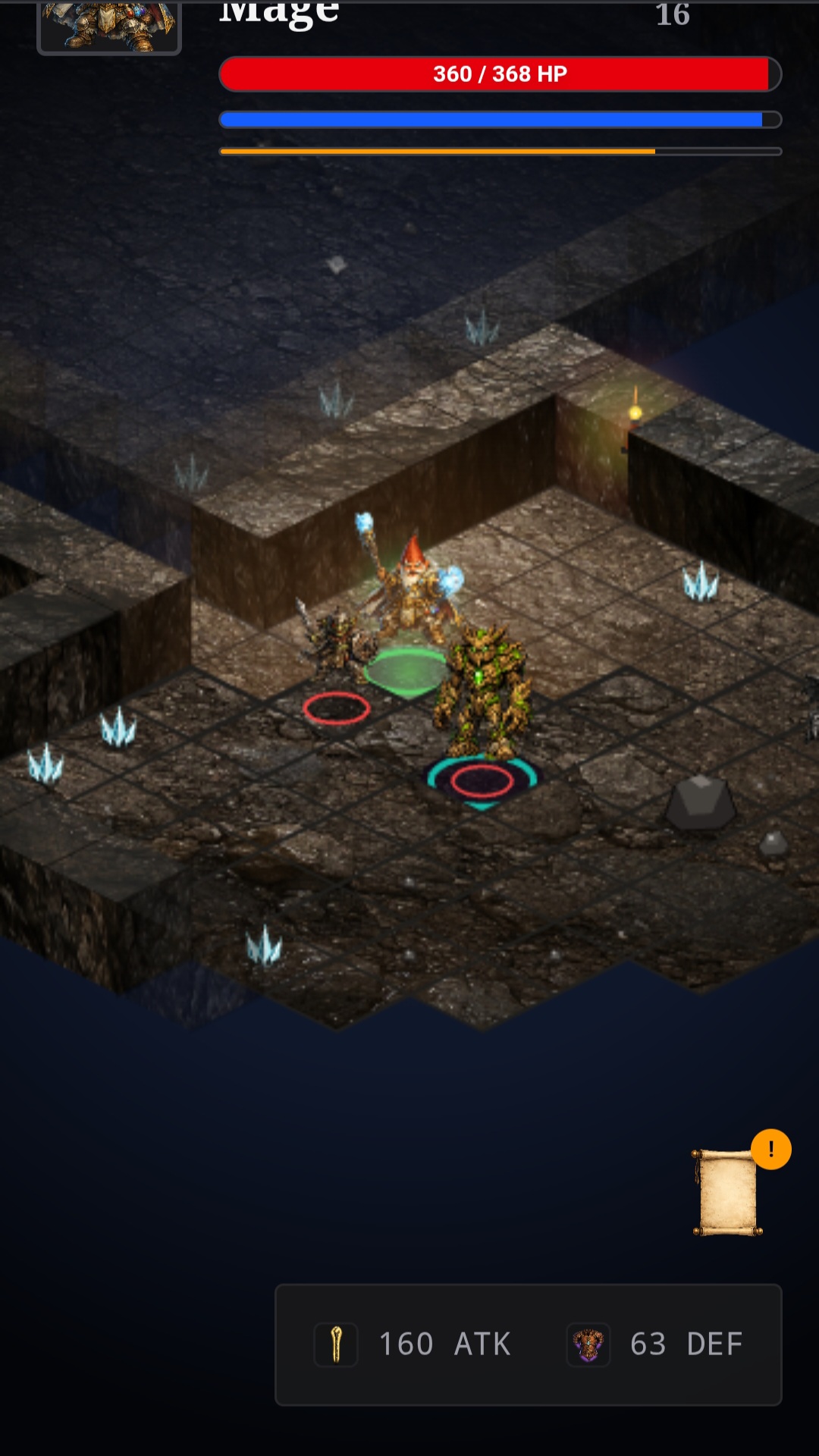 Gnome Mage cornered by a rock golem and skeleton warrior on Floor 16